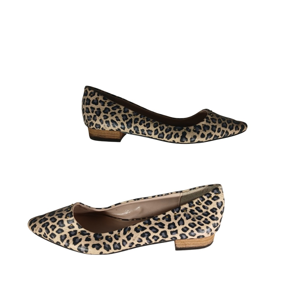 mark. Leopard Print Leather Pointed Toe Flats 9 Tan Black Studded Office Siren
